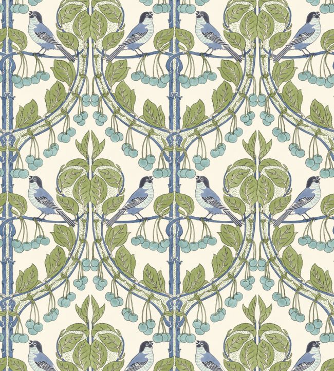 Birds & Cherries Wallpaper by GP & J Baker Green/Blue