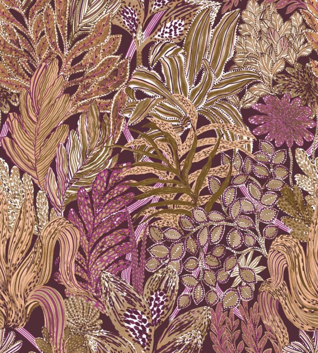 Borromee Wallpaper by Casamance Pourpre/Olive