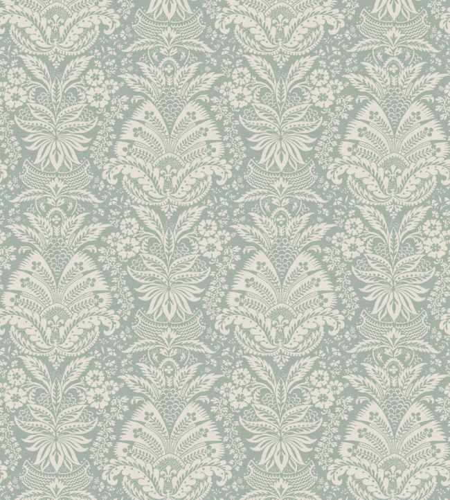 Bourton Damask Fabric by Nina Campbell Aqua