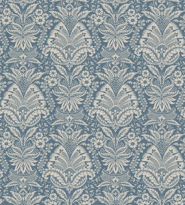 Bourton Damask Fabric by Nina Campbell Blue