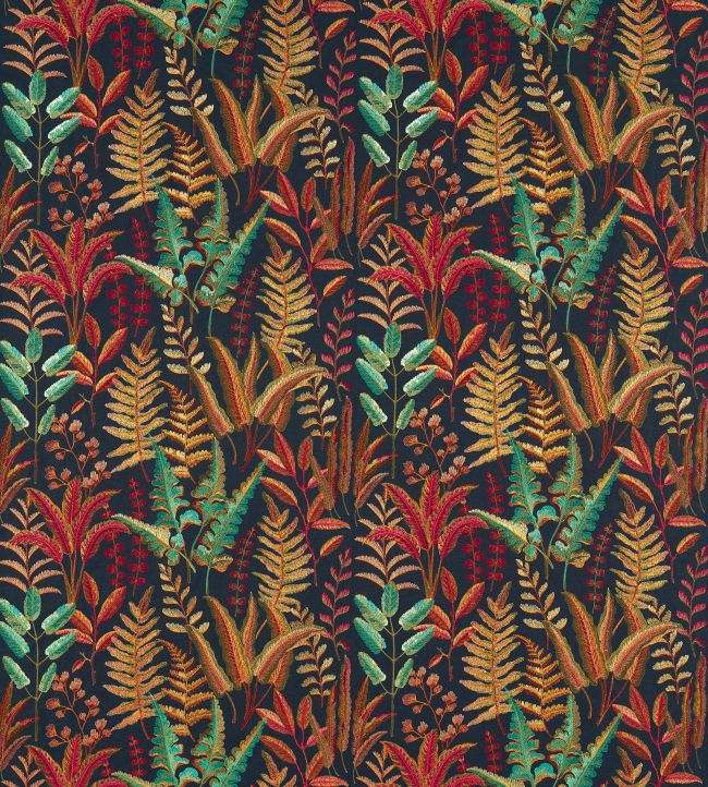 Bracken Embroidered Fabric by Clarke & Clarke Russet/Aqua