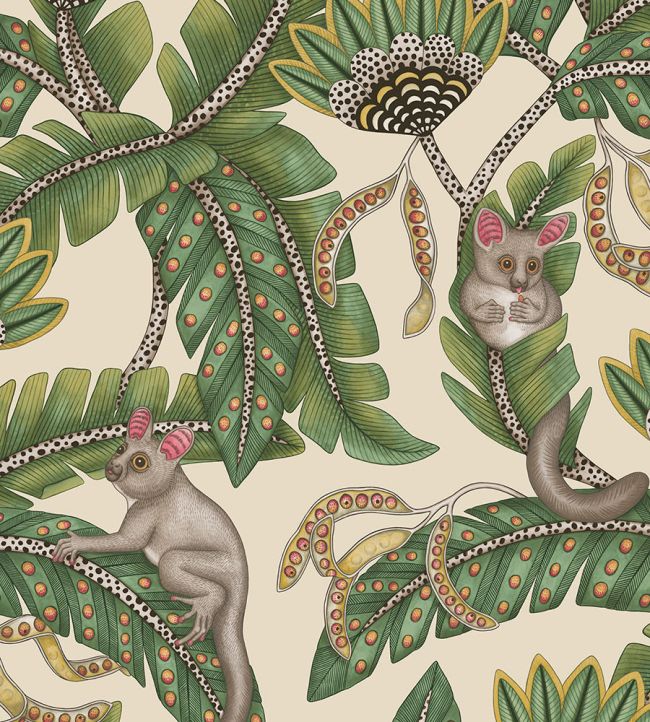 Bush Baby Wallpaper by Cole & Son Sage & Chartreuse on Parchment