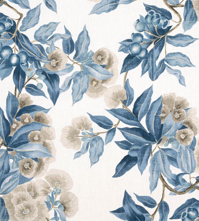 Camellia Garden Fabric by Anna French Linen and Navy
