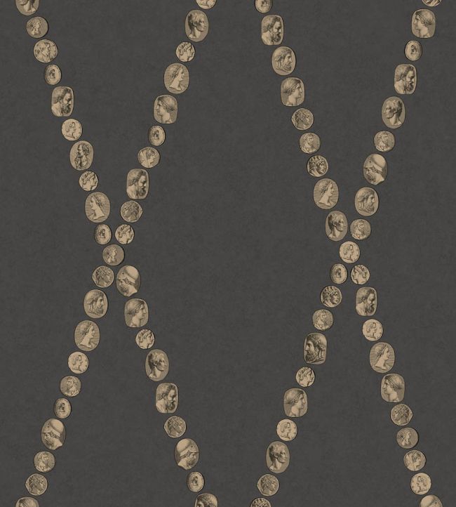Cammei Wallpaper by Cole & Son Gold on Charcoal