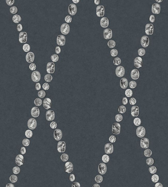 Cammei Wallpaper by Cole & Son Silver on Ink