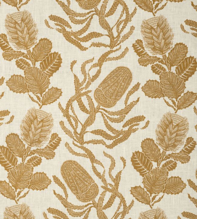 Cape Botanical Fabric by Volga Linen Old Gold/Oyster