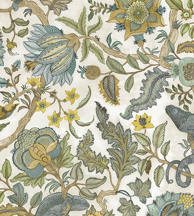 Chameleon Trail Fabric by Josephine Munsey Lemon and Light Blue