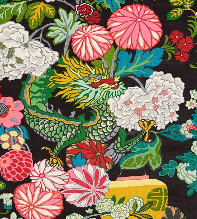 Chiang Mai Dragon Fabric by Schumacher Ebony