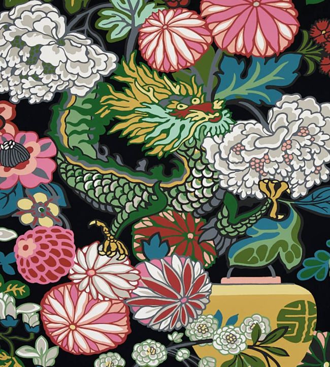 Chiang Mai Dragon Wallpaper by Schumacher Ebony