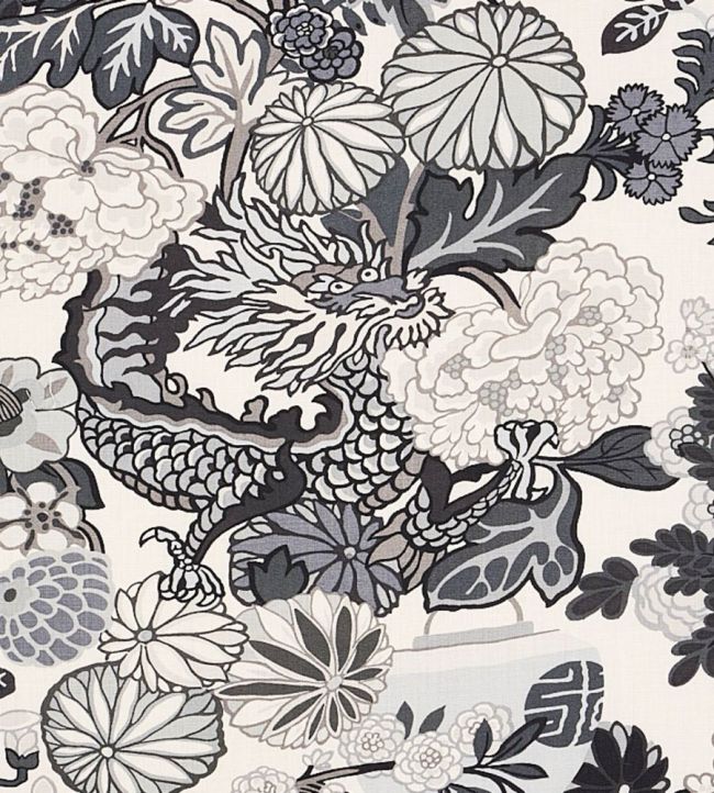 Chiang Mai Dragon Fabric by Schumacher Smoke