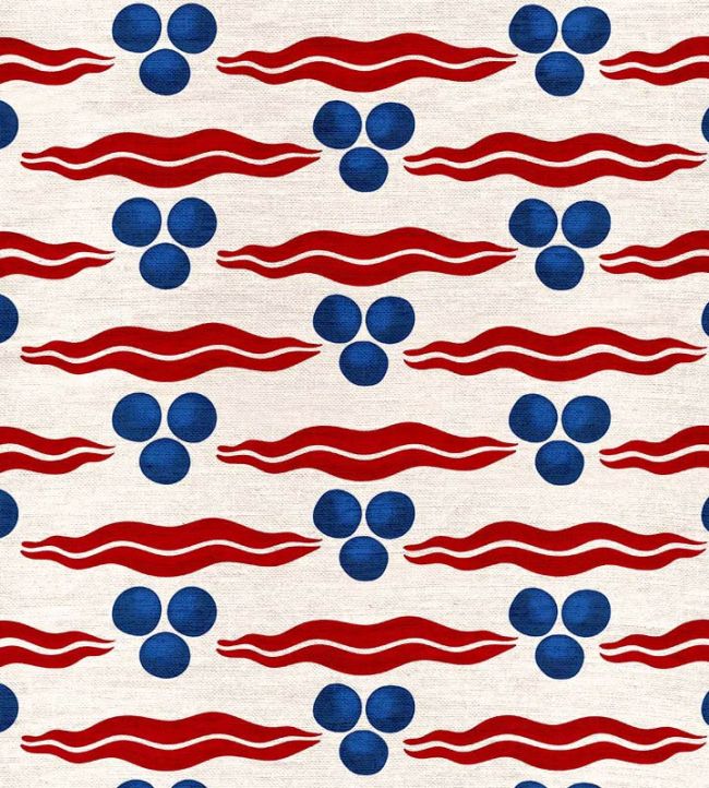 Chintamani Linen Fabric by Ottoline White/Red/Blue