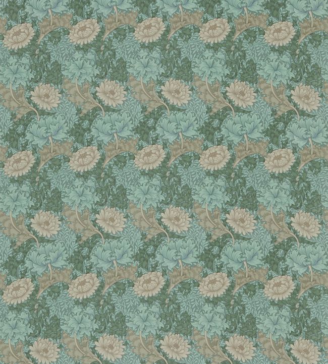 Chrysanthemum Fabric by Morris & Co Green/Biscuit