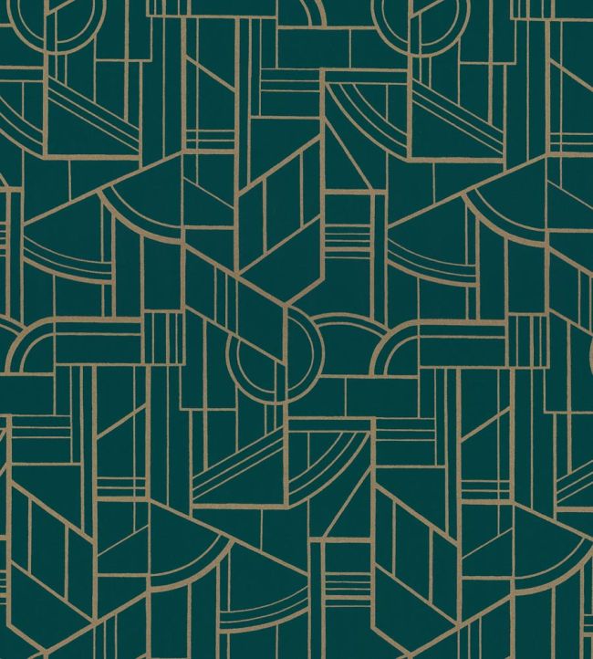 Cinetique Wallpaper by Casamance Vert Canard/Dore