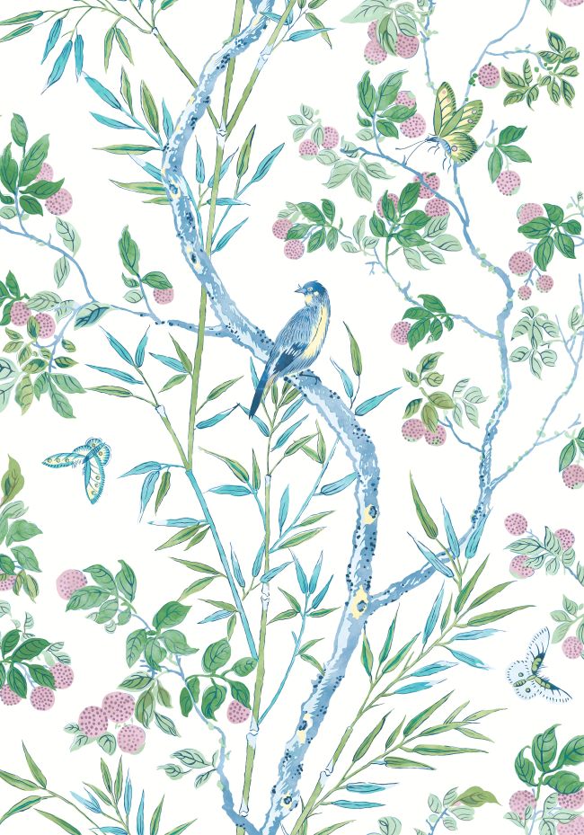 Claire Wallpaper by Thibaut Blue and Green