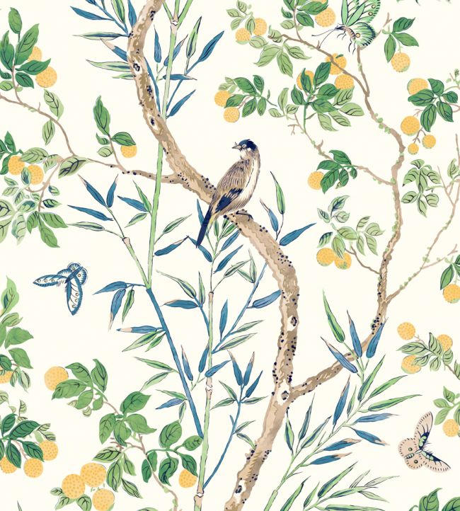 Claire Wallpaper by Thibaut Yellow and Navy