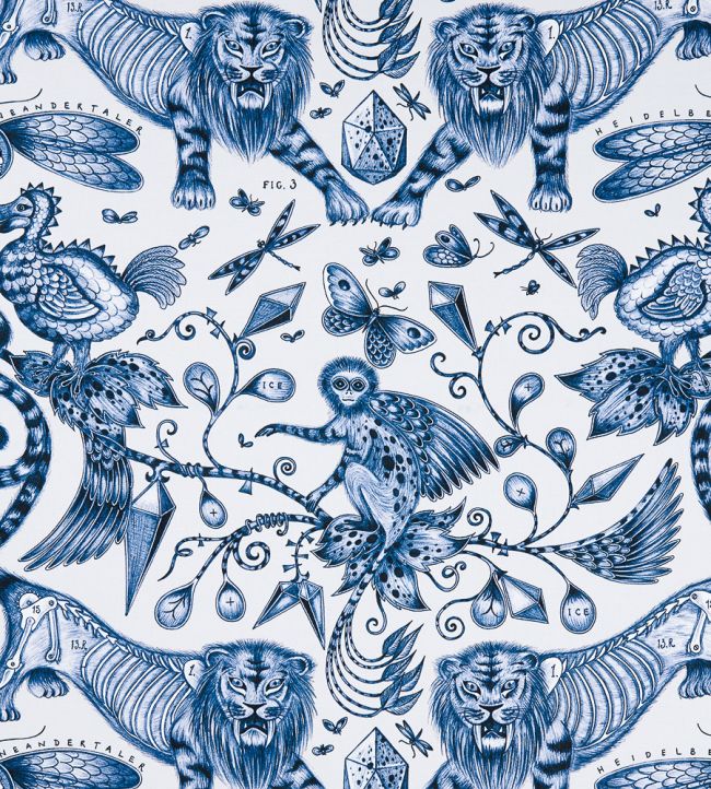 Emma J Shipley Extinct Fabric by Clarke & Clarke Blue
