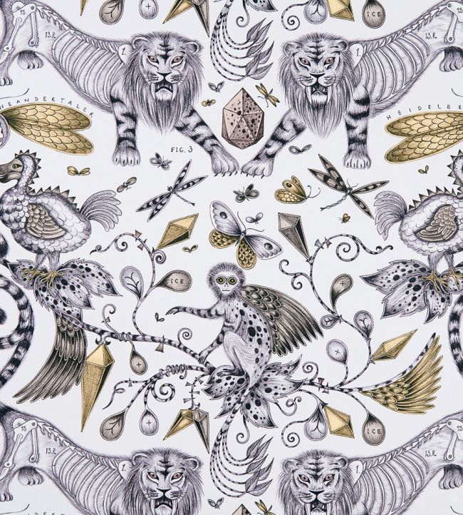 Emma J Shipley Extinct Fabric by Clarke & Clarke Gold