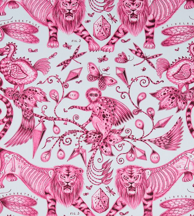 Emma J Shipley Extinct Fabric by Clarke & Clarke Magenta