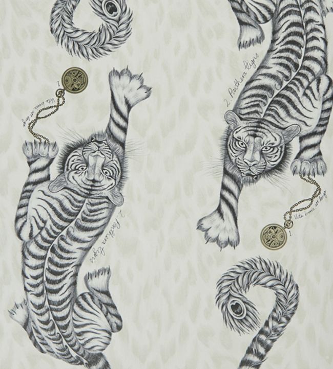 Emma J Shipley Tigris Wallpaper by Clarke & Clarke Monochrome