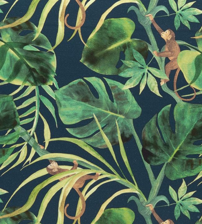 Monkey Business Fabric by Clarke & Clarke Indigo