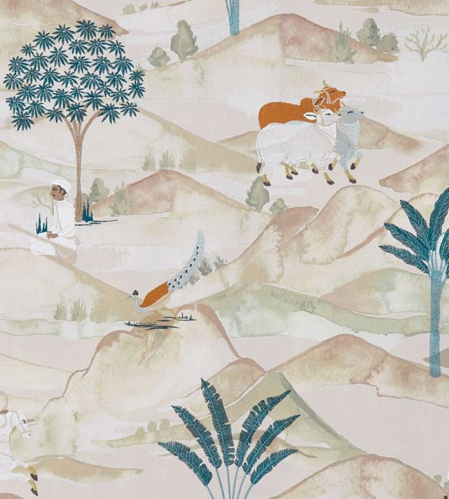 Sahara Fabric by Clarke & Clarke Teal/Spice