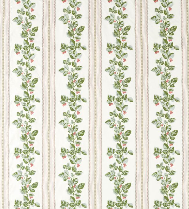 Cobnut Stripe Fabric by Sanderson Leaf Green/Berry