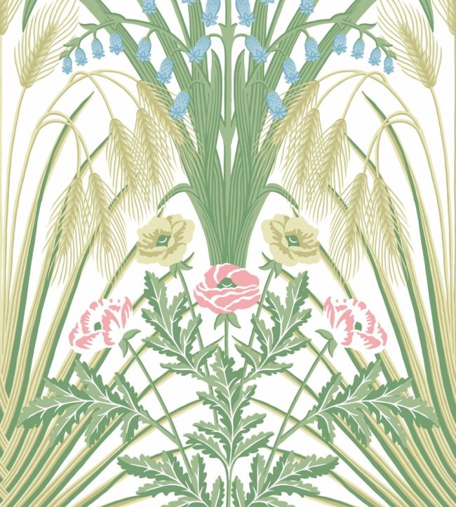 Bluebell Wallpaper by Cole & Son Spring Greens & Cerulean Sky on Cream