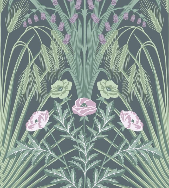 Bluebell Wallpaper by Cole & Son Sage, Mint & Lilac on Charcoal
