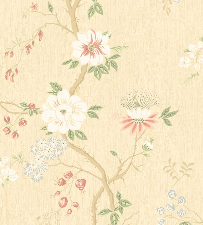 Camellia Wallpaper by Cole & Son Coral & Sage on Buttercup