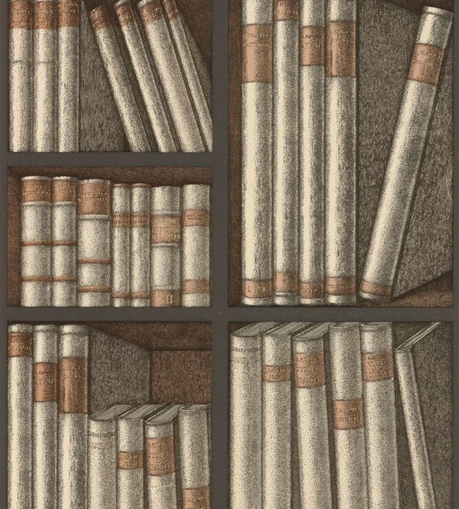 Ex Libris Wallpaper by Cole & Son Oat and Charcoal