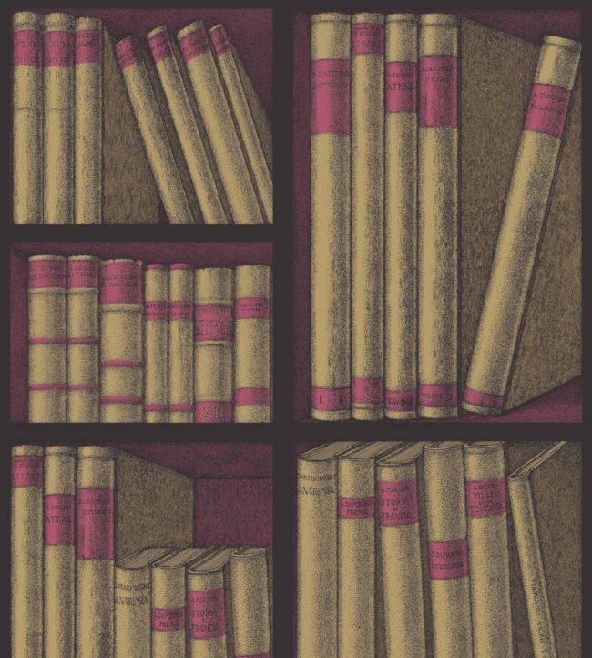 Ex Libris Wallpaper by Cole & Son Gold and Megenta