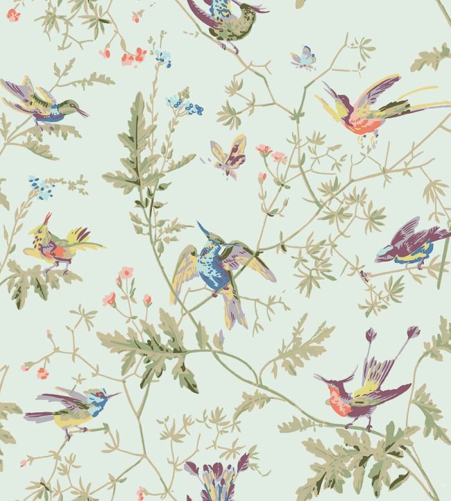 Hummingbirds Fabric by Cole & Son Classic Multi & Duck Egg