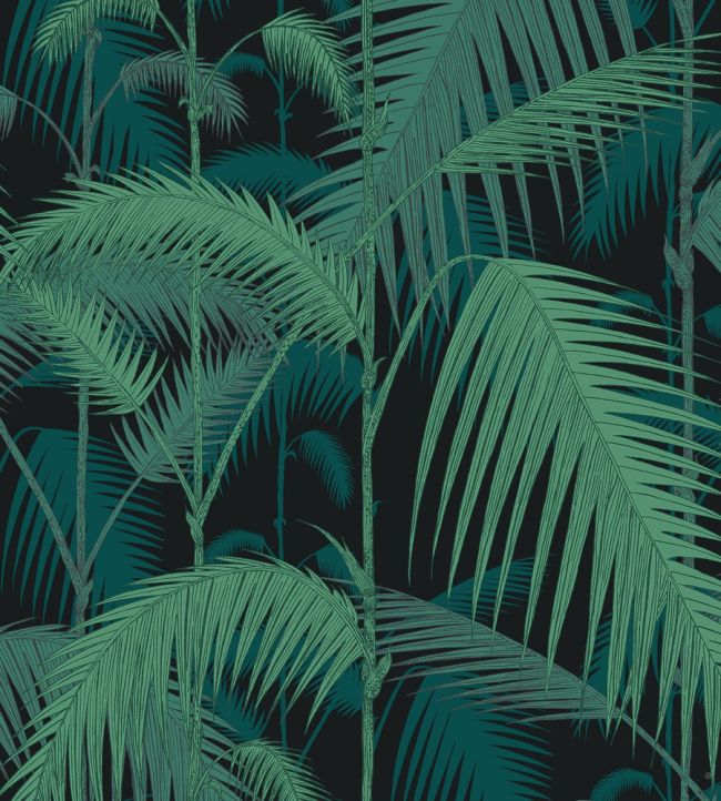 Palm Jungle Fabric by Cole & Son Viridian & Petrol on Charcoal