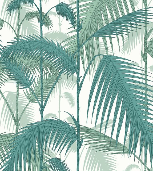 Palm Jungle Fabric by Cole & Son Teal & Viridian on Chalk