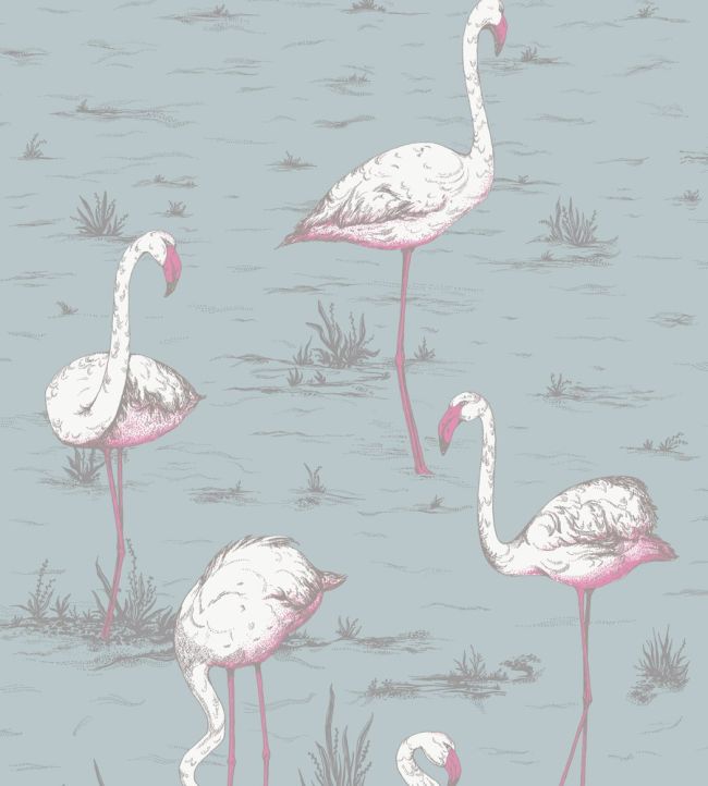 Flamingos Fabric by Cole & Son White & Fuchsia on Seafoam