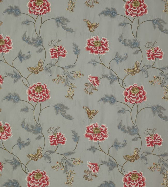 Oriental Poppy Fabric by Colefax and Fowler Silver