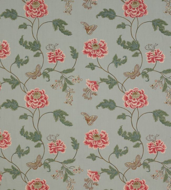 Oriental Poppy Linen Fabric by Colefax and Fowler Old Blue