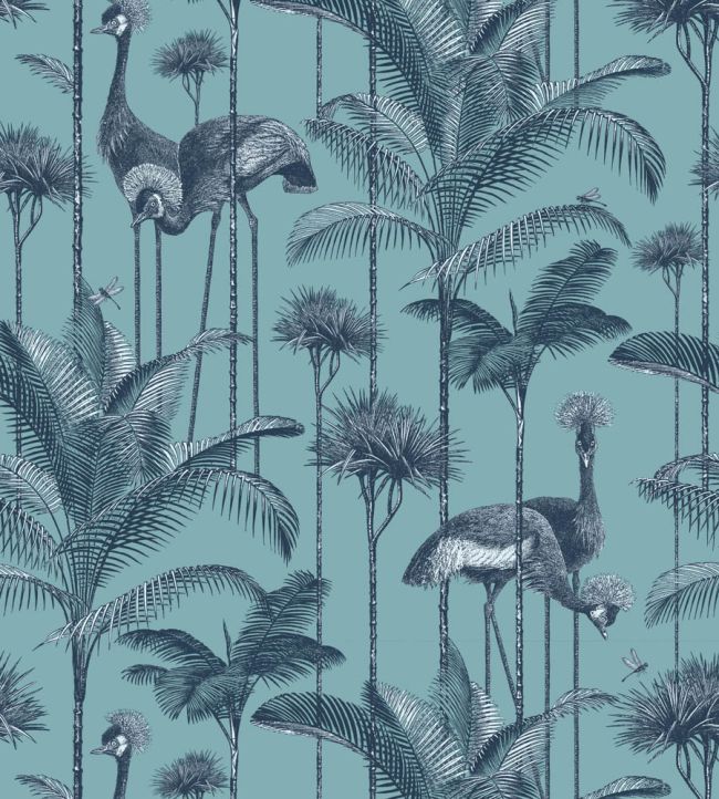 Crane Fonda Wallpaper by Divine Savages Palm Blue