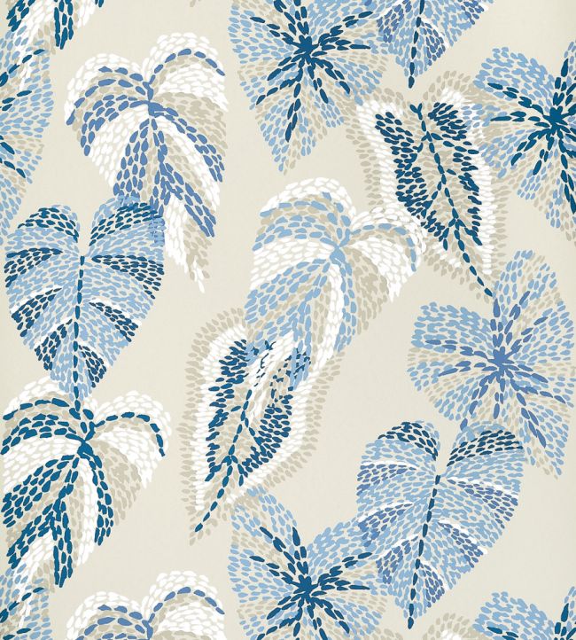 Delila Wallpaper by Thibaut Blue and Beige
