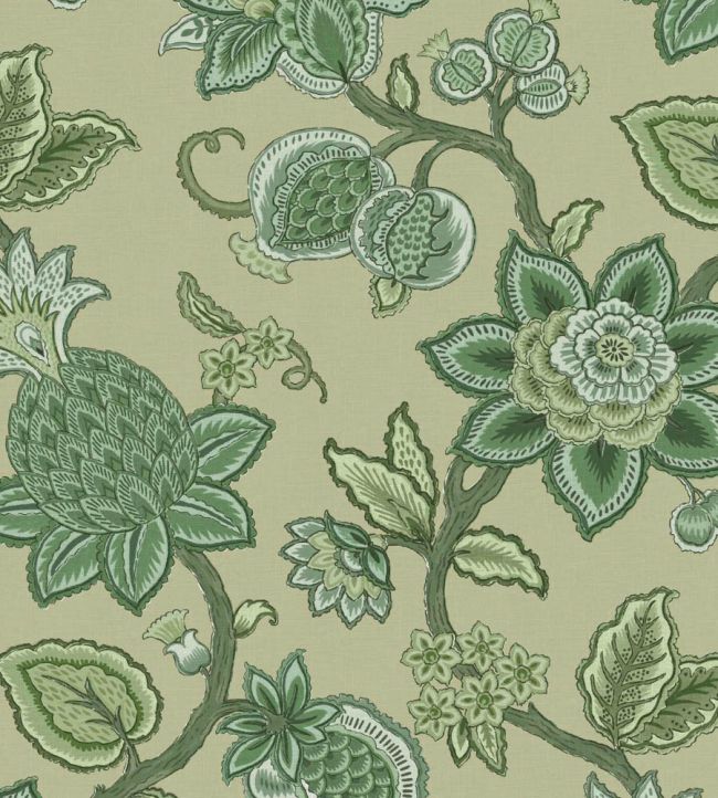 Doris Jacobean Wallpaper by Woodchip & Magnolia Green on Green