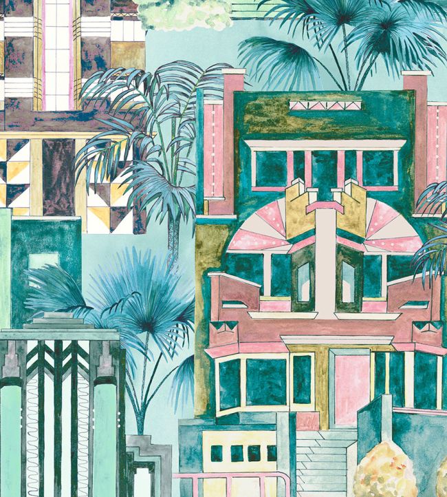 Downtown Deco Wallpaper by Brand McKenzie Miami Mint