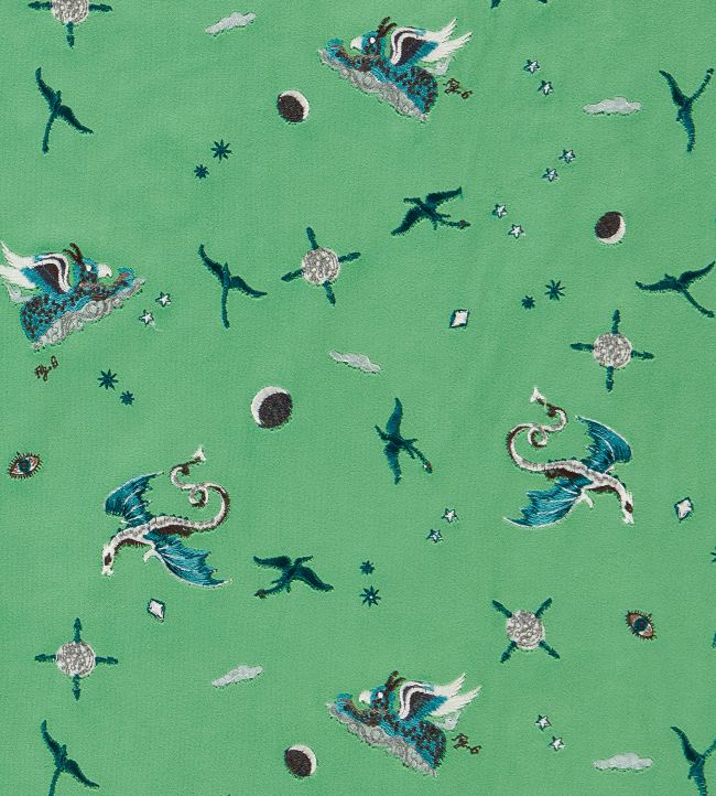 Draco Cosmos Embroidery Fabric by Clarke & Clarke Green