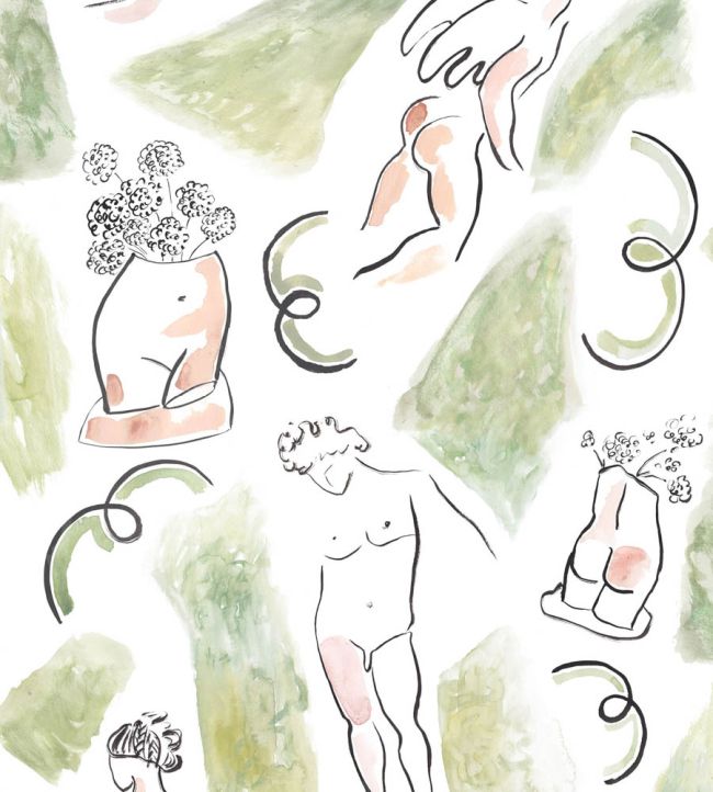 Dressing and Undressing Wallpaper by CommonRoom Perky Pink, Grass Stain