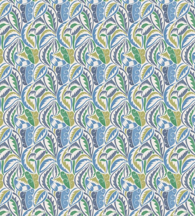 Dufy Leaf Fabric by Osborne & Little Indigo/Lime