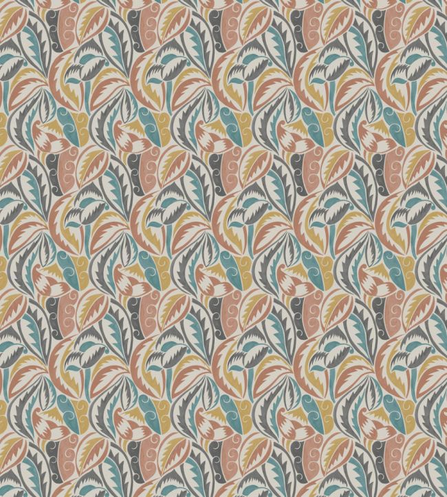 Dufy Leaf Fabric by Osborne & Little Terracotta/Charcoal