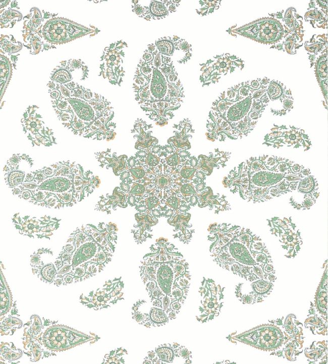 East India Wallpaper by Thibaut Green and White