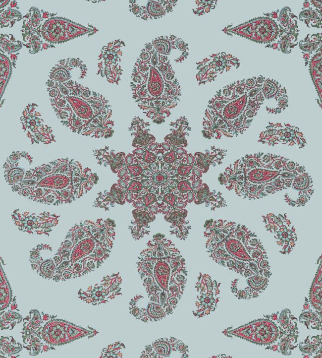 East India Wallpaper by Thibaut Raspberry and Teal