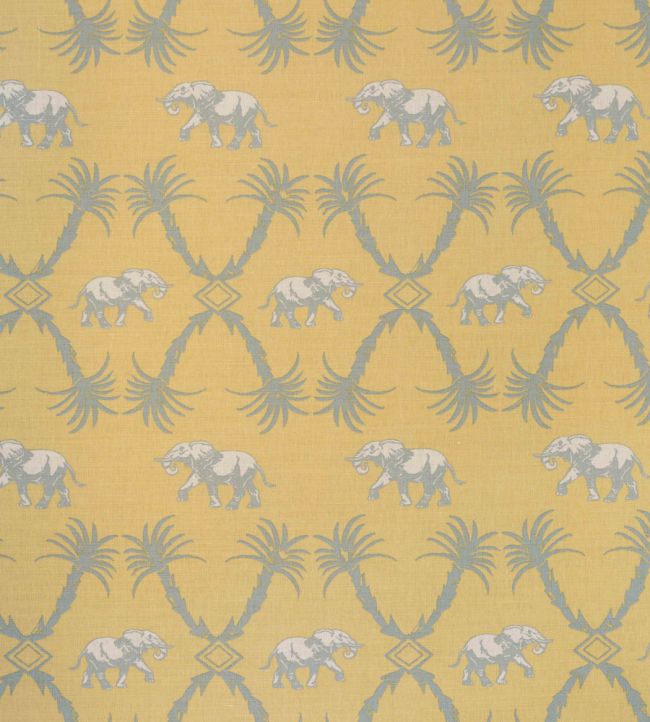 Elephant Palm Fabric by Barneby Gates Ochre / Blue