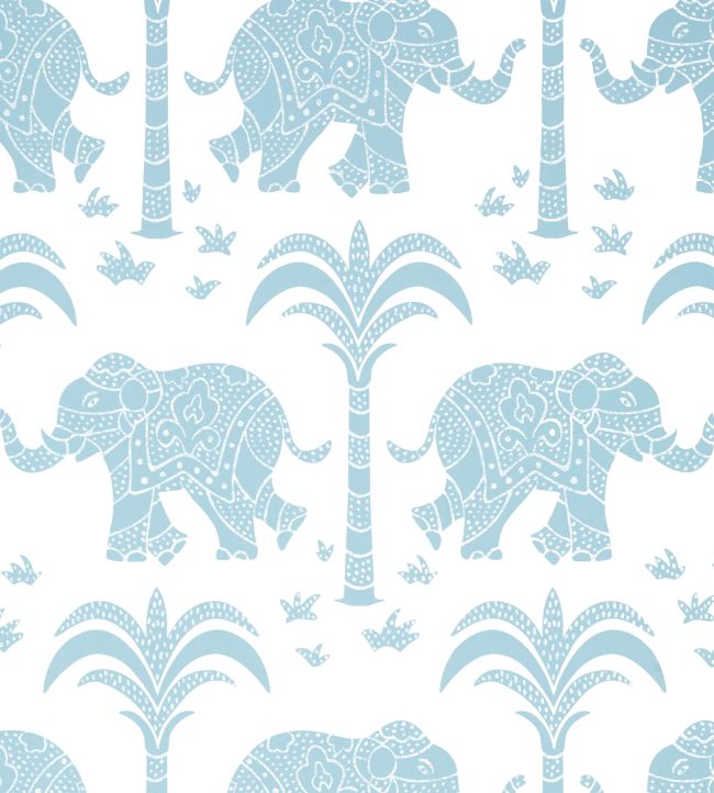 Elephant Wallpaper by Thibaut French Blue