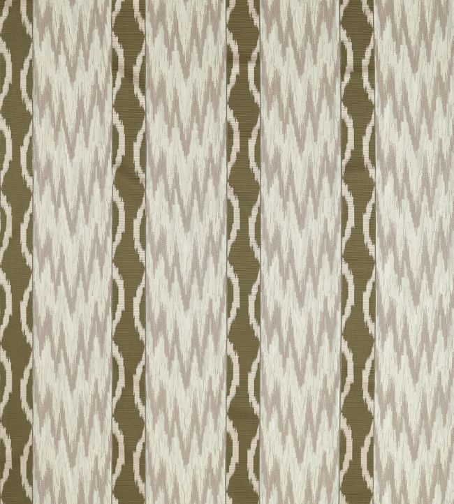 Embroidered Ikat Stripe Fabric by Zoffany Green Stone